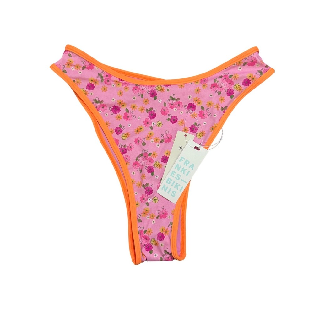 Frankies Bikinis Laura Bottom Pink Floral High Cut Bikini Bottom XS NWT